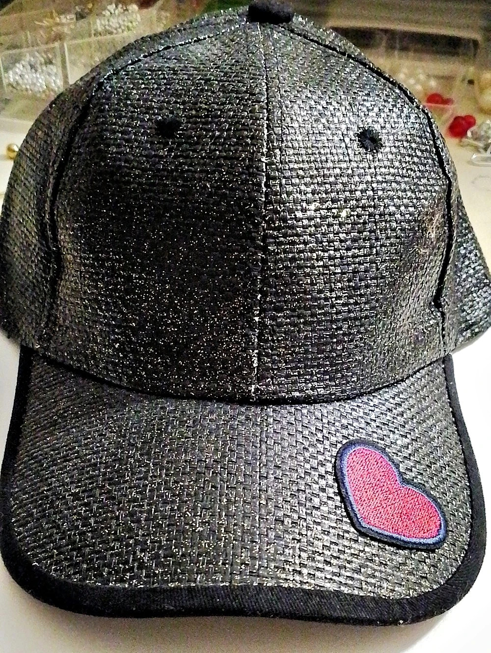 TASHON Metallic Straw Baseball Hat Black & Glitter